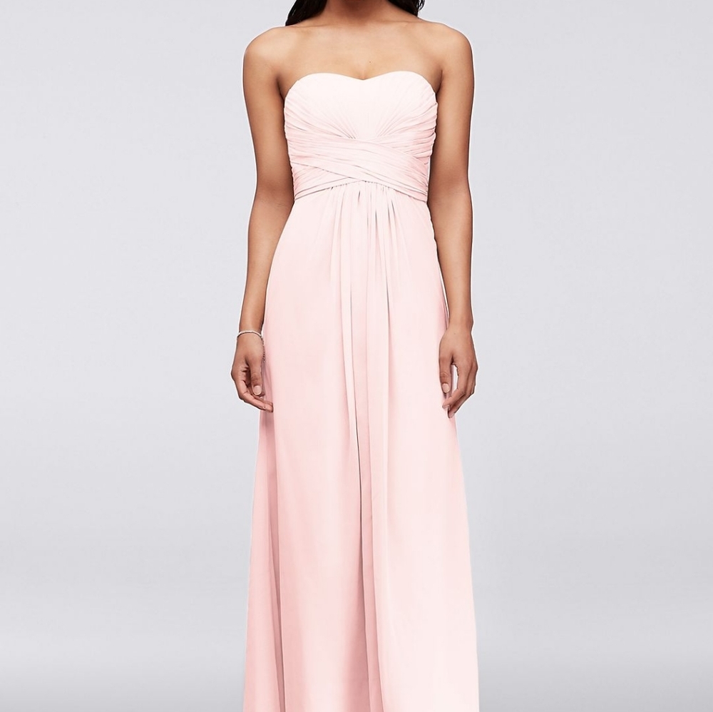 David's Bridal Strapless Chiffon Dress - Blush
